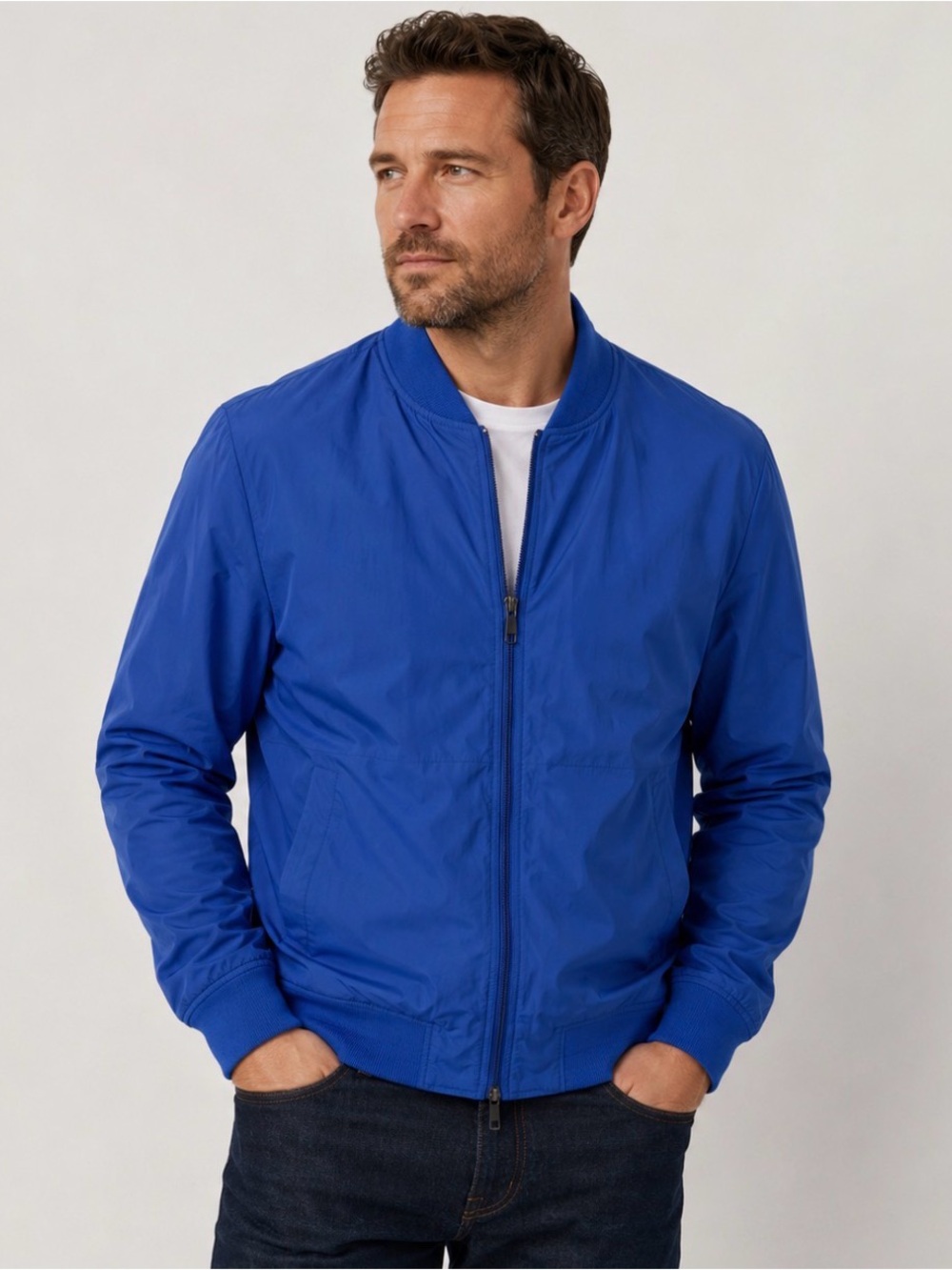 J. Lindeberg Thom Gravity Poly Men's Lightweight Bomber Jacket Blue Large